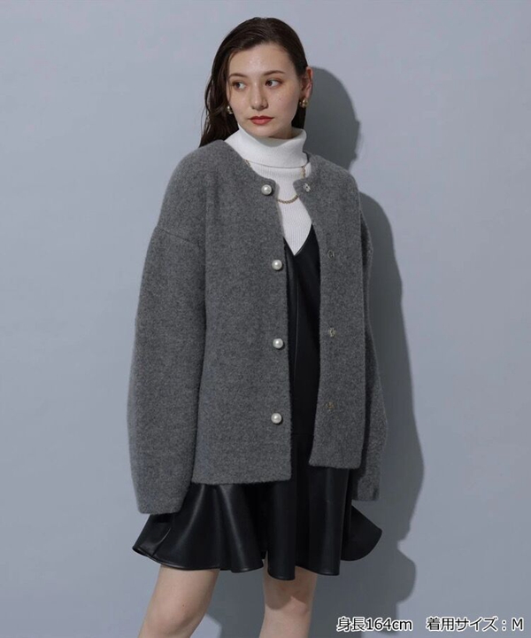 ニットコート サイズM パール釦コクーンニットジャケット | カーデ