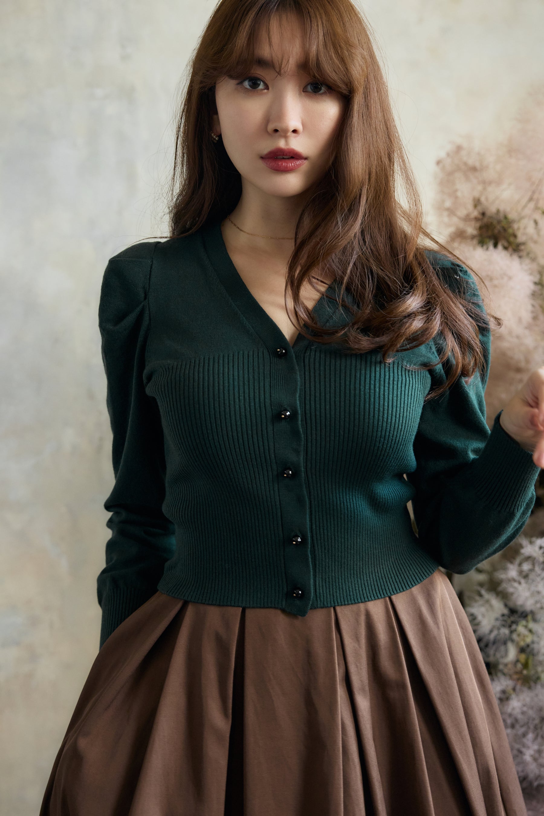 Volume Sleeve Knit Pullover forest M