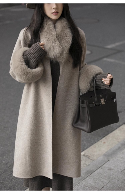 フォックスファーマフラー付ウールコート