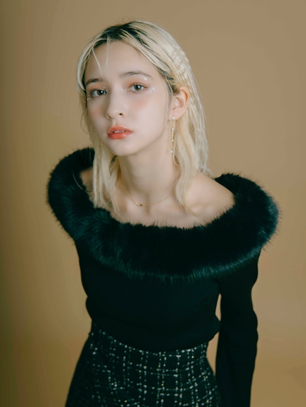 新品 crayme offshoulder knit オフショルダーファーニット Craymeクレイミー同型 オフショルファーニット