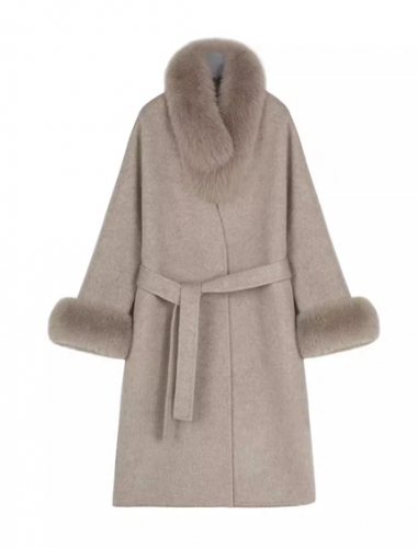 フォックスファーマフラー付ウールコート