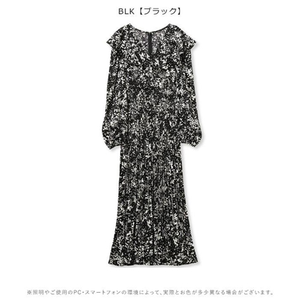 シルクサテン プリントワンピース 送料無料再々々々々販】シルク100％のサテンワンピース(紺