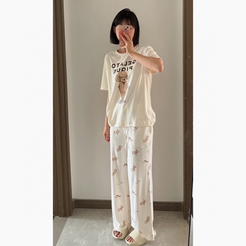 アイスクリームワンポイントTシャツ&ロングパンツ　ブルー DOG3柄ワンポイントプルオーバー&DOG3柄ロングパンツSET gelato