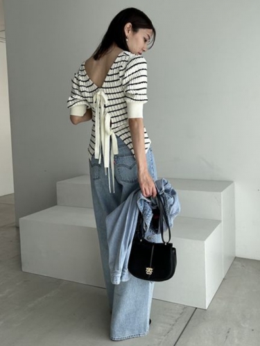 SNIDELバックオープンリボンニットトップスSWNT241166 SNIDEL / スナイデル同型 バックオープンリボンニットTOPS
