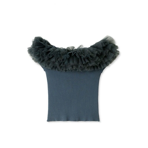 SNIDEL/スナイデル同型 ボリュームチュールドッキングニットプルオーバー