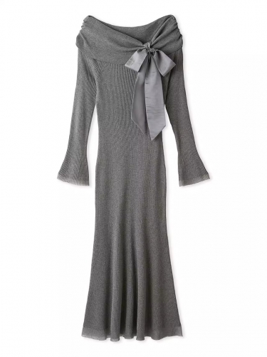 フレイ アイディー同型 オフショルリボンリブニットワンピース