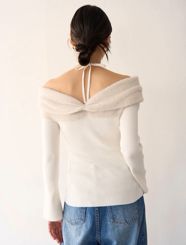 11月下旬入荷予定 SNIDEL同型 オフショルダーリボンニット