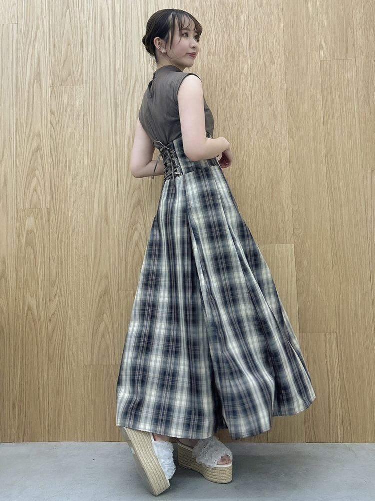 11月末入荷予定dazzlin チェックノースリーブコルセットワンピース