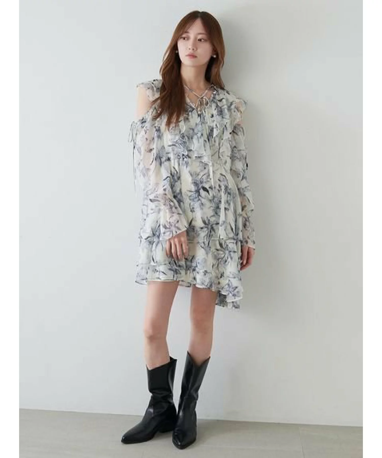スナイデル Sustainableプリントフリルミニワンピース