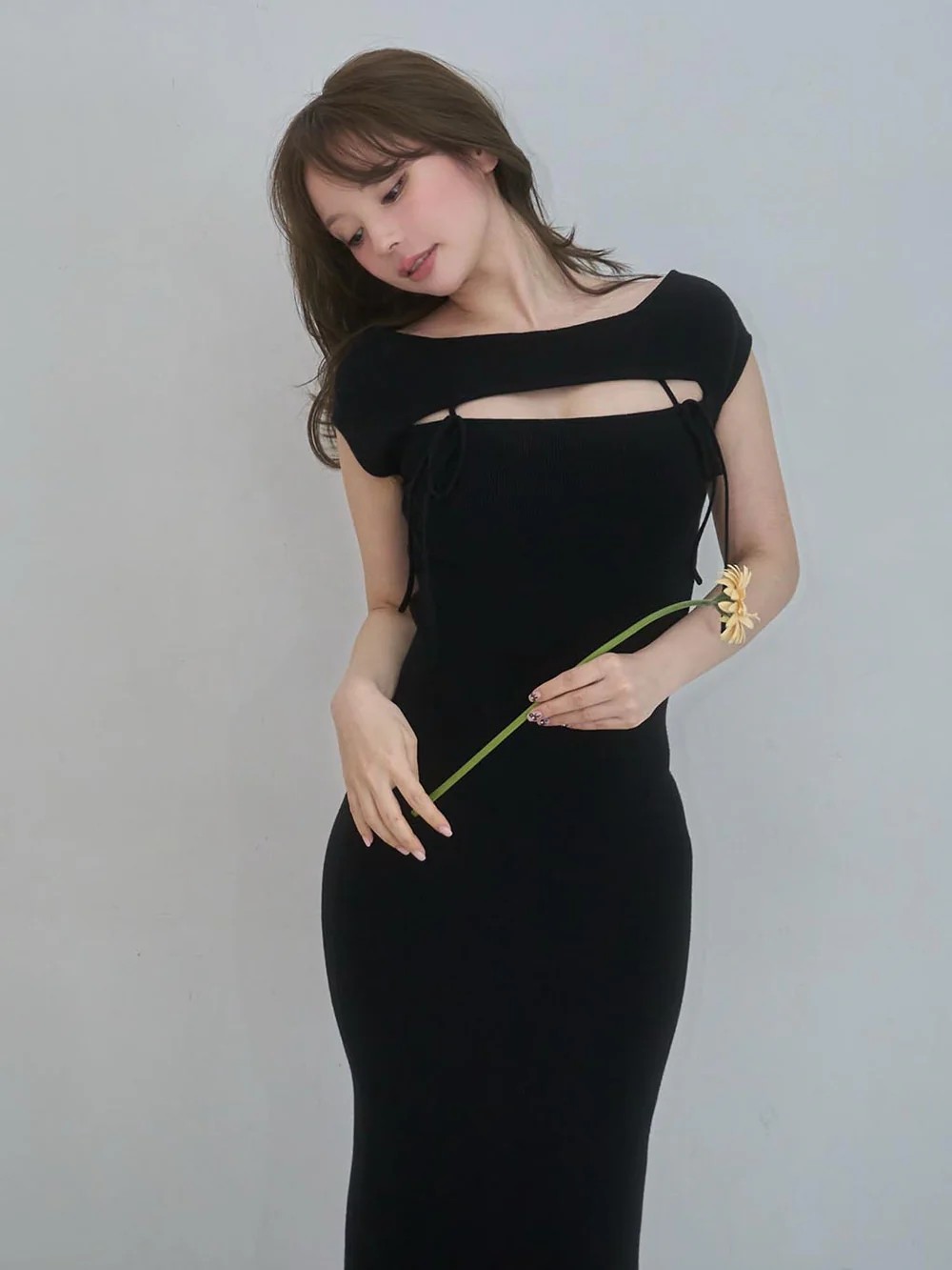Bebe ribbon knit dress ブラック