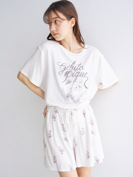 ジェラートピケ　Cat柄ワンポイントTシャツ＆ショートパンツ　ラベンダー Amazon | [ジェラート ピケ] 【ONLINE限定】CATドット柄ワンポイントT