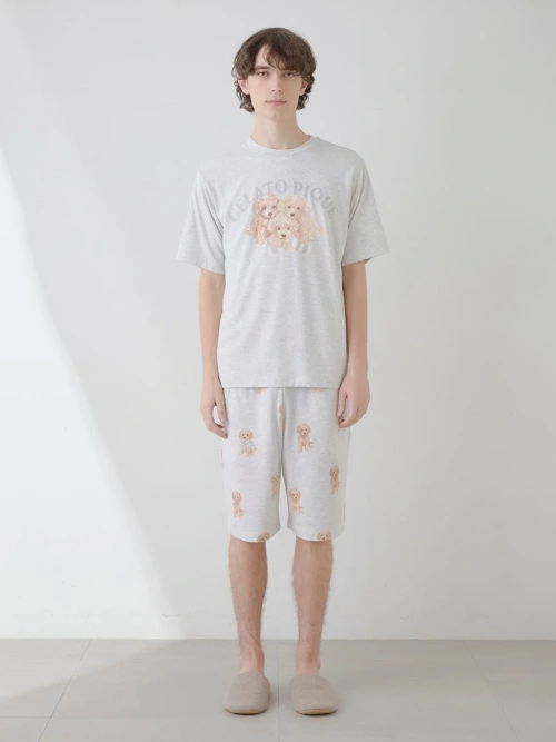 HOMME】トイプードルワンポイントTシャツ&トイプードル柄ハーフ