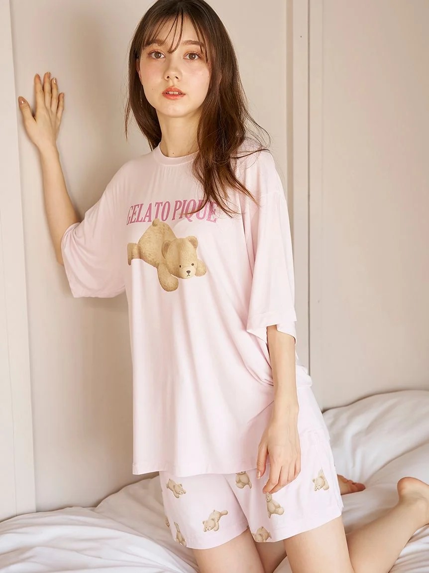 定価以下【新品未使用】ドーナツベアワンポイントTシャツ&ショートパンツ ピンク ベアワンポイントTシャツ&ショートパンツセット