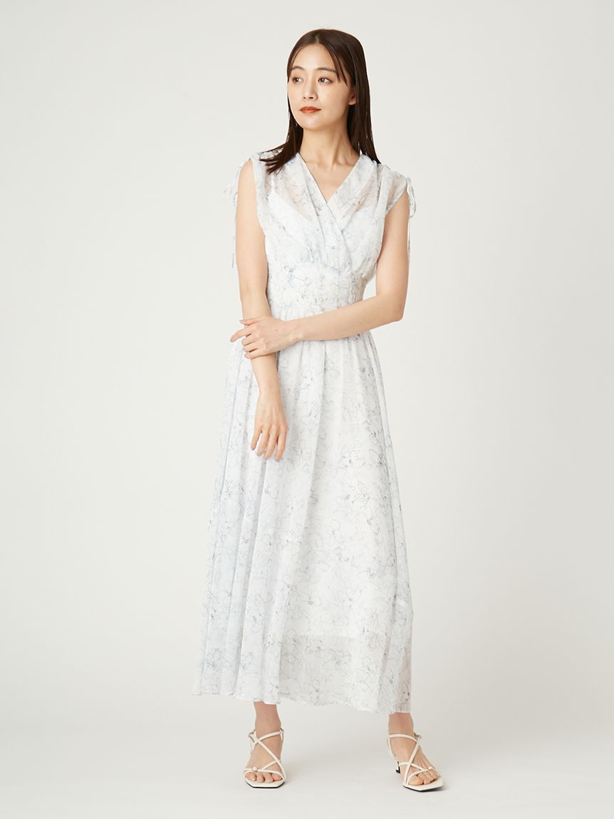 ラインフラワープリントカシュワンピース