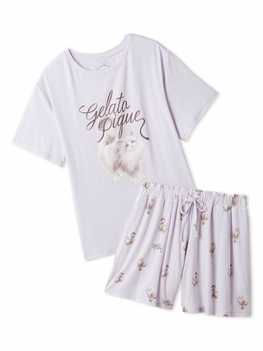 最終値下げ ジェラートピケ モチーフワンポイントTシャツ＆ショートパンツ リボン 最終値下げ ジェラートピケ モチーフワンポイントTシャツ＆ショート