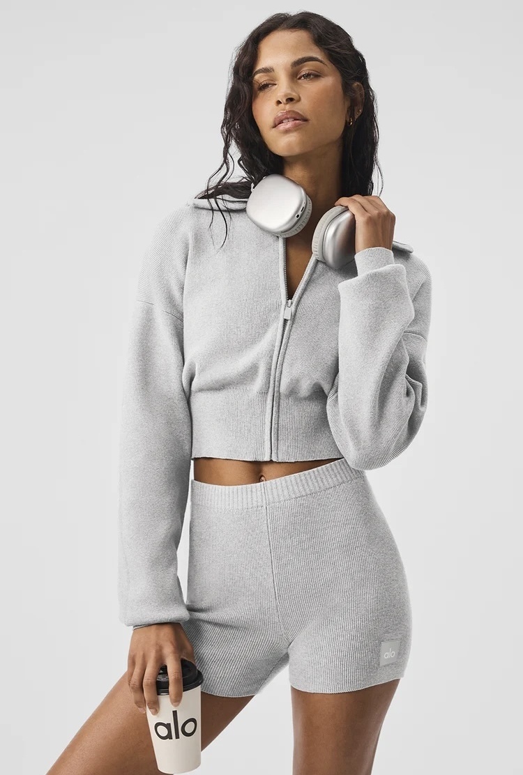 Alo Yoga】アローヨガ Scholar Knit Cropped Full Zip Jacket