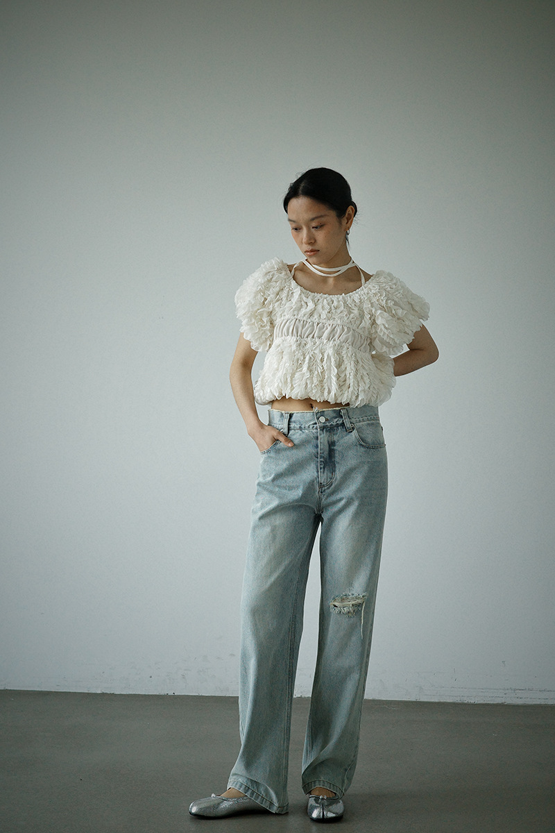CLANE W FACE TOPSTITCHED FRILL TOPS