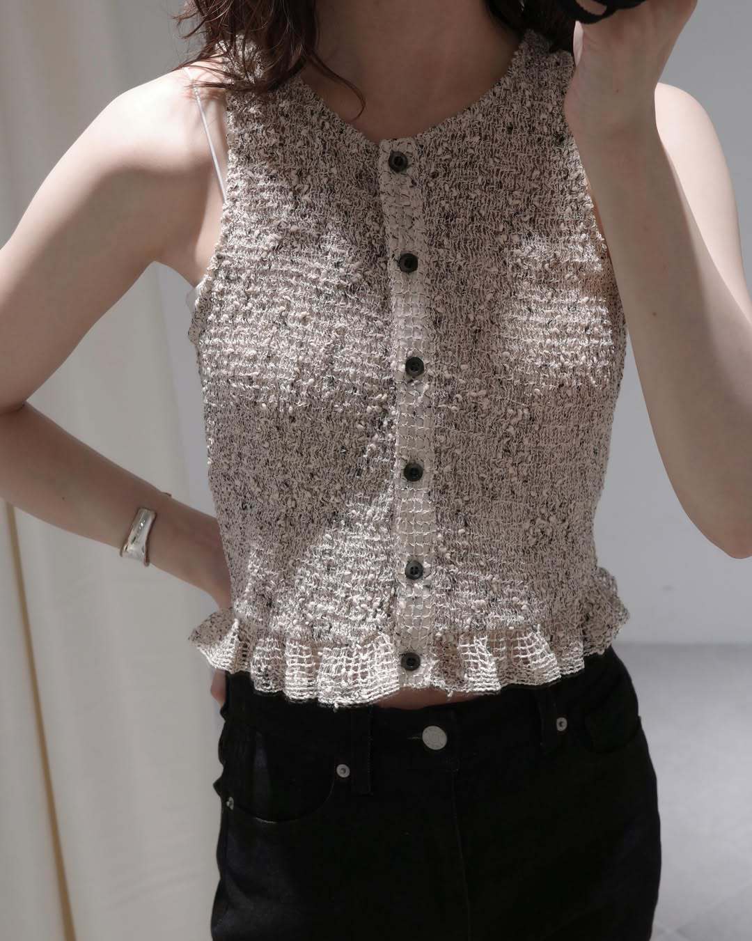 CLANE W FACE MIX MESH GATHER N/S TOPS