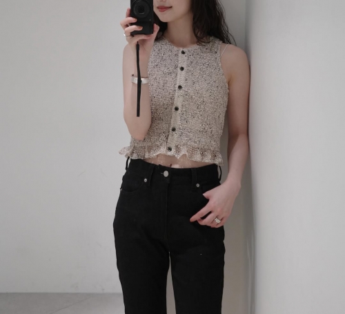 CLANE W FACE MIX MESH GATHER N/S TOPS