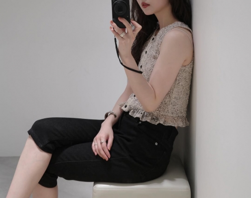 CLANE W FACE MIX MESH GATHER N/S TOPS