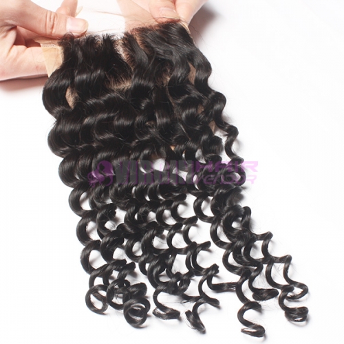 8-18 Inch Top Grade 4x4 inch Silk Base Lace Closure Deep curl Free part & Middle part three part