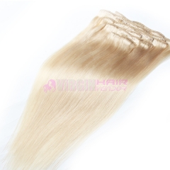 Double Weft Clip In Hair Extensions Virgin Brazilian Hair #60 Color Clip On Hair