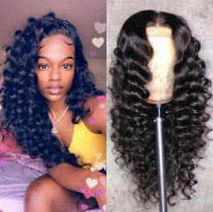 Loose Curly, 150% destiny free part human hair lace frontal wig for sale Loose Curly texture natural color