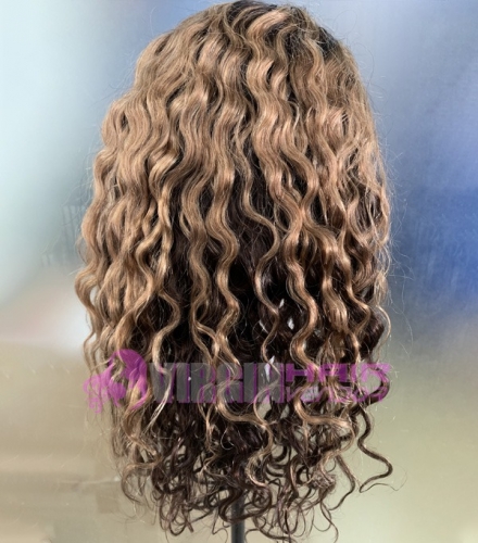 Super grade 8-24inch highlight loose curly lace frontal wig 100% virgin brazilian hair in stock factory supplier