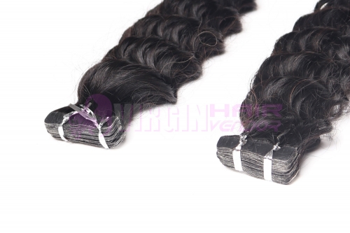 Wholesale virgin brazilian deep wave tape in human hair extensions #1b