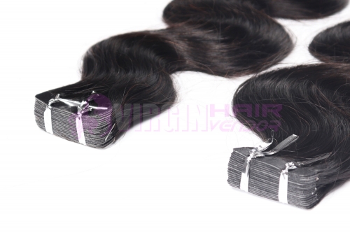 Wholesale virgin brazilian body wave tape in human hair extensions #1b