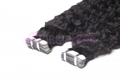 Wholesale virgin brazilian deep curly tape in human hair extensions #1b