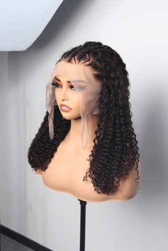 18" Natural Color 13x6 Half Lace Wig Curl Hair & Braid Wholesale Raw Hair