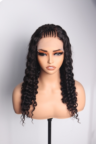 18" Natural Color 5x5 Half Lace Wig Curl Hair & Braid Wholesale Raw Hair