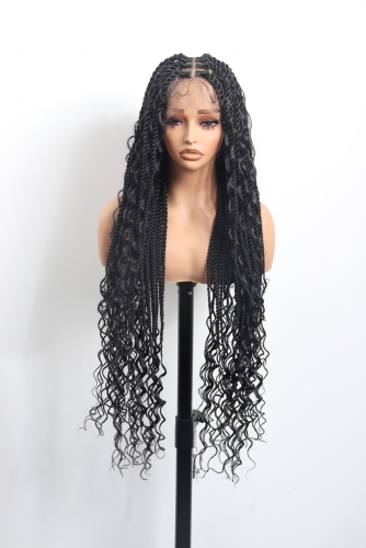 #1B Boho Knotless Braids Goddess Lace Front Wig Pre-Braided Hair Wholesale Price