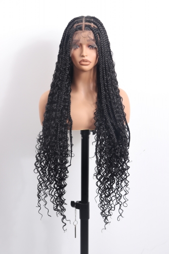 #1B Boho Knotless Braids Goddess Lace Front Wig 36‘’ Pre-Braided Hair Wholesale Price