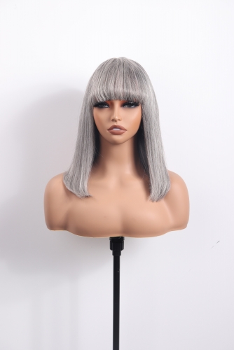 12" Glueless Bob Wig Grey Color Straight Hair 150% Breathable Cap Lace Wig Wholesale Price