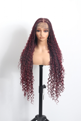 Pre-styled Knotless Braids Wig #1B-99j Color Lace Front Wig Pre-Braided Hair Wholesale Price