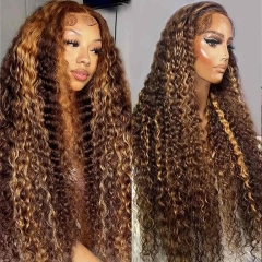 Super grade 8-24inch highlight curly lace frontal wig 100% virgin brazilian hair in stock factory supplier