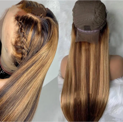 Super grade 8-24inch highlight straight lace frontal wig 100% virgin brazilian hair in stock factory supplier