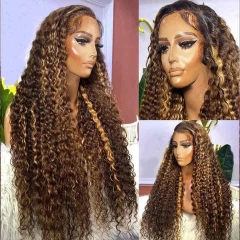 Super grade 8-24inch highlight curly lace frontal wig 100% virgin brazilian hair in stock factory supplier
