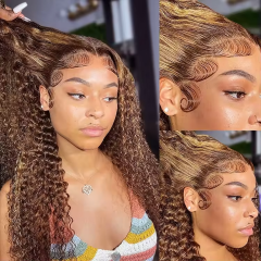 Super grade 8-24inch highlight curly lace frontal wig 100% virgin brazilian hair in stock factory supplier