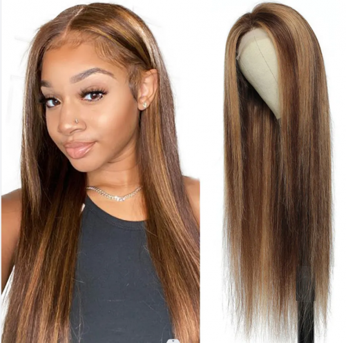 Super grade 8-24inch highlight straight lace frontal wig 100% virgin brazilian hair in stock factory supplier