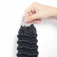 T1B-350# Kinky Curly Micro Ring Loop Feather Crochet Hair Extension Remy Hair