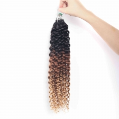 T1B-30-27# Deep Curly Micro Ring Loop Feather Crochet Hair Extension Remy Hair