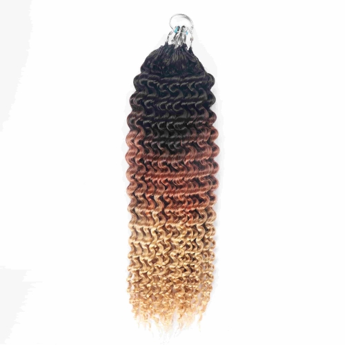 T1B-30-613# Kinky Curly Micro Ring Loop Feather Crochet Hair Extension Remy Hair