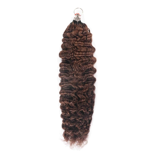4# Burmese Curly Micro Ring Loop Feather Crochet Hair Extension Remy Hair