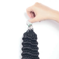 T1B-350# Kinky Curly Micro Ring Loop Feather Crochet Hair Extension Remy Hair