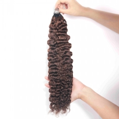 4# Burmese Curly Micro Ring Loop Feather Crochet Hair Extension Remy Hair