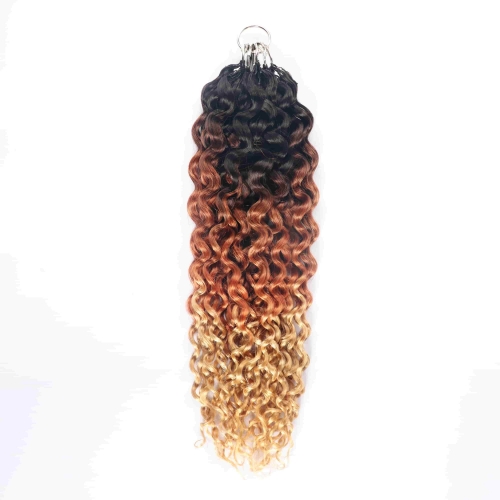 T1B-30-613# Water Wave Micro Ring Loop Feather Crochet Hair Extension Remy Hair