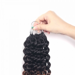 T1B-30-27# Deep Curly Micro Ring Loop Feather Crochet Hair Extension Remy Hair